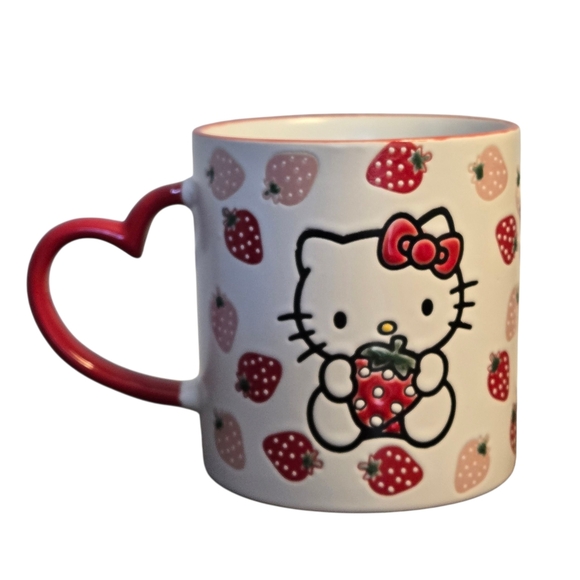 Hello Kitty Strawberry Love Mug Heart Handle 20 oz Blue Sky Clayworks x Sanrio - Picture 1 of 8